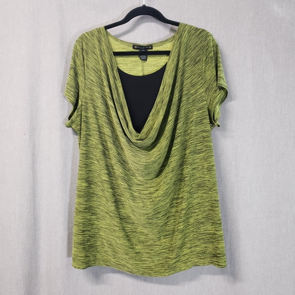 Suzie In The City Tops - Suzie In The City Size 3X Green & Blk Cowl Neck w/Built In Cami High Quality